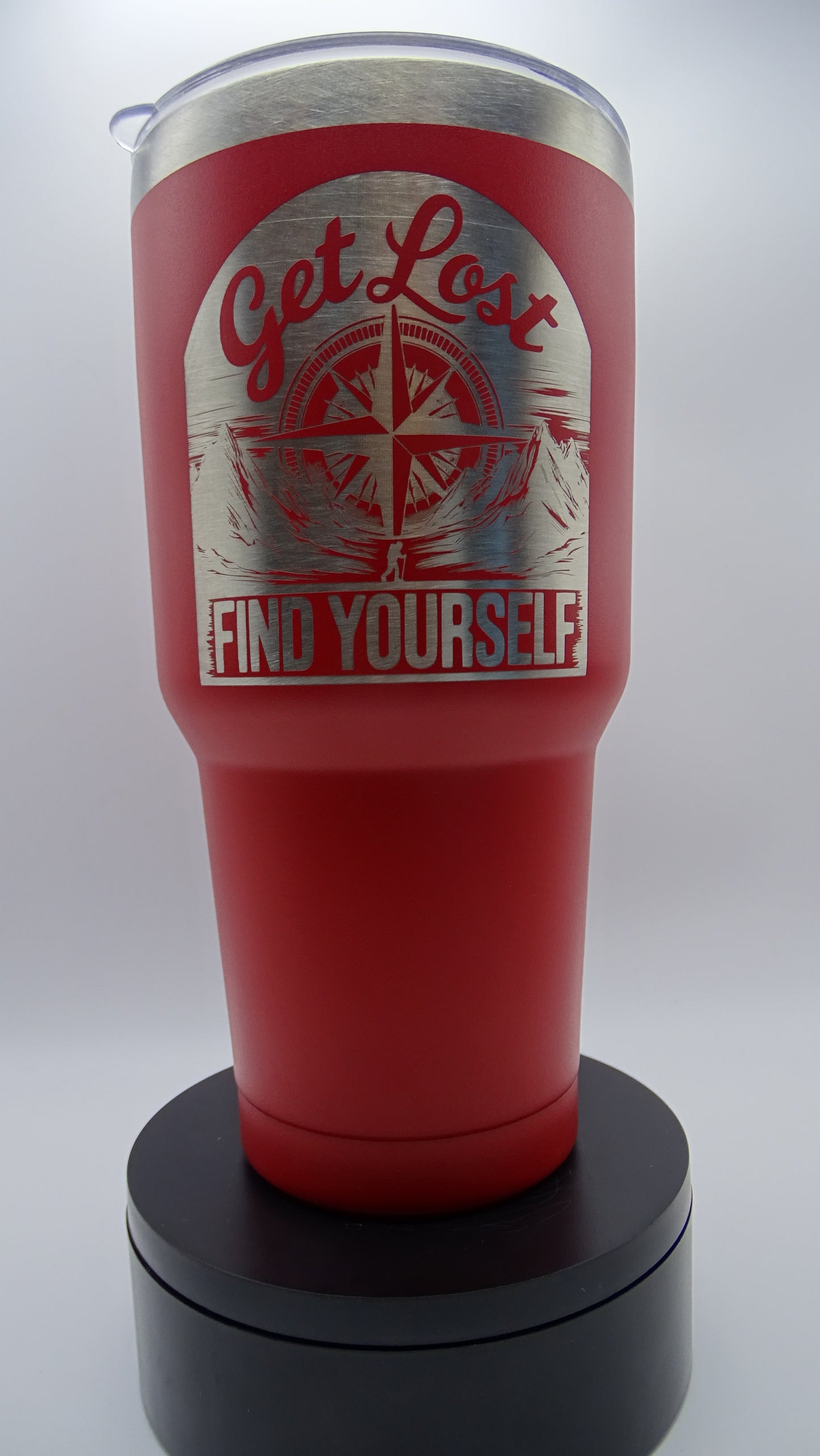 Red - 30oz Tumbler with Lid - with a compass "Get Lost/Find yourself"
