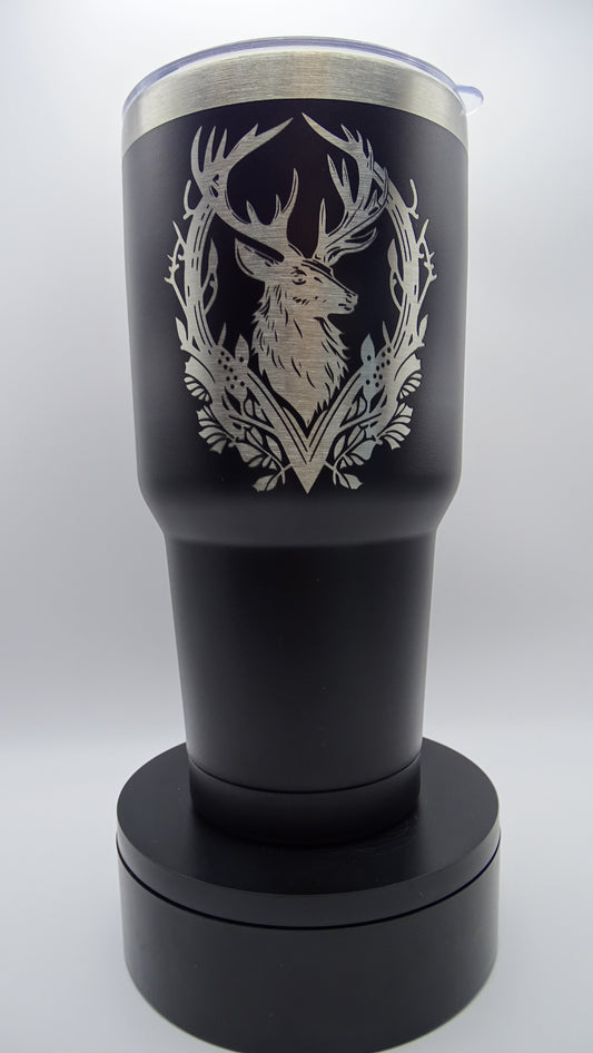 Deer etched into 30 oz tumbler- 30oz Tumbler with Lid